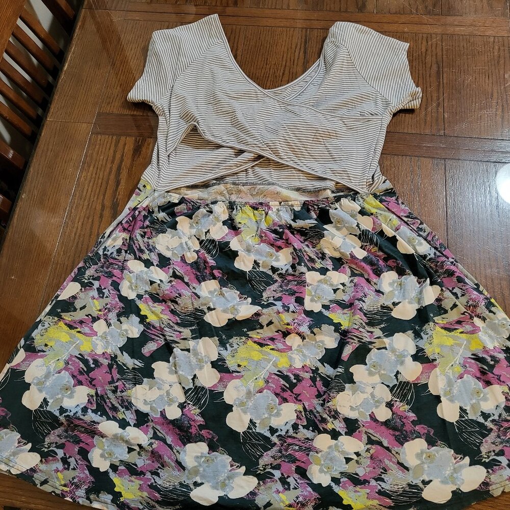 PACT Dress Womens XXL Mixed Print/Floral Fit Flare Criss Cross Open Back